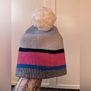 GAP Women's Striped Pom Pom Shimmery Winter‎ Hat Beanie One Size